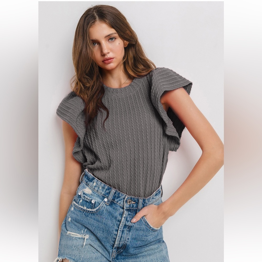 21 Fabulous Flutter Sleeve Textured Knit Top